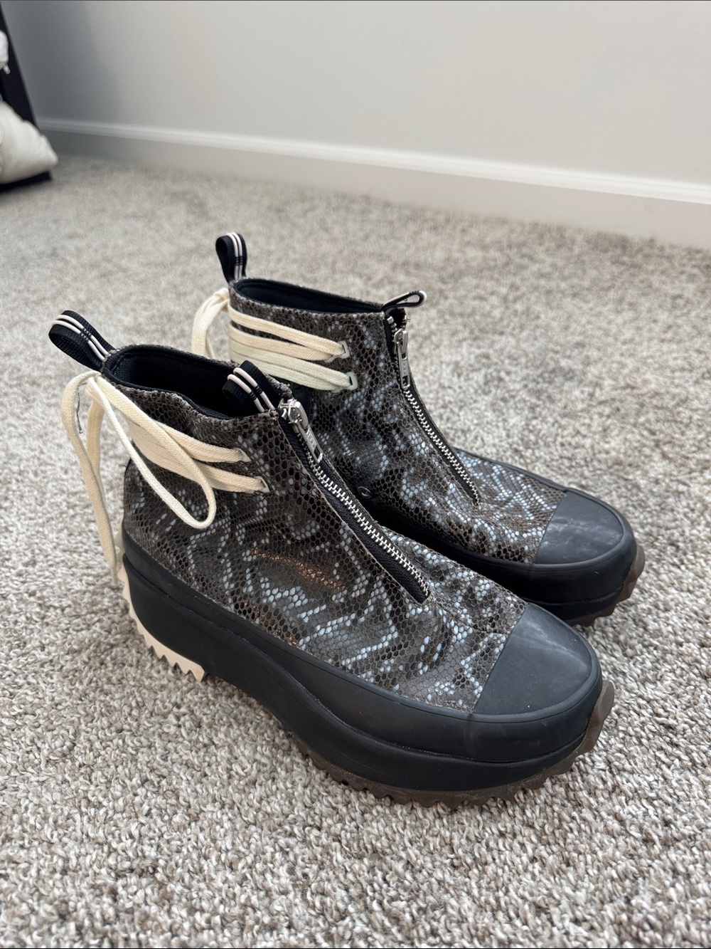 Women’s Converse Black Snake-Print Platform Zip Ankle Boots